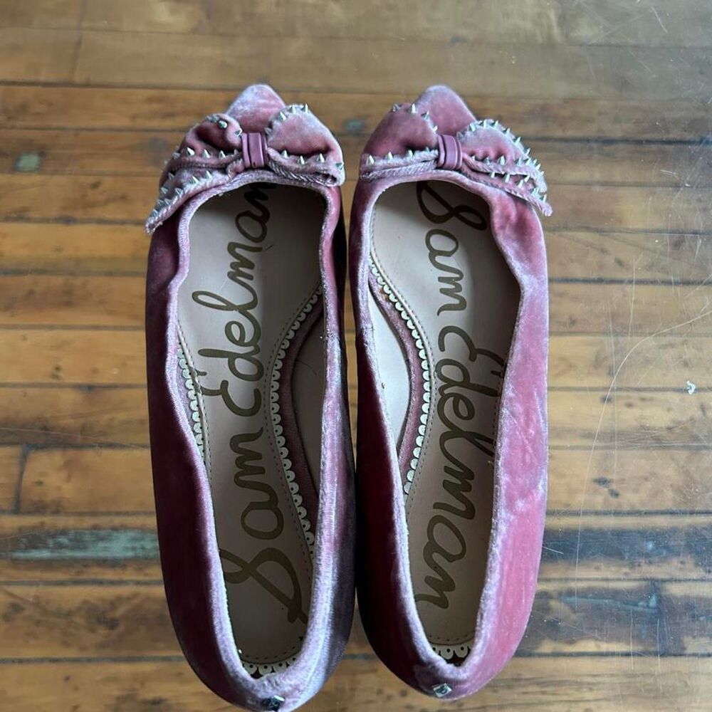 Sam Edelman Raisa Pink Blush Velvet Studded Bow Pointed Toe Flats 7 - Picture 3 of 6
